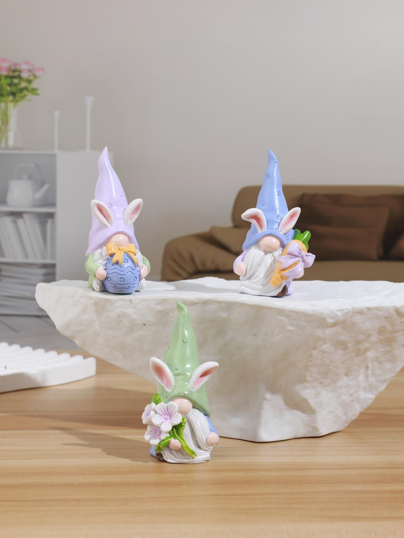 Resin Rabbit Dwarf Statue Set, Garden Gnome Statue, Indoor & Outdoor Decor, Perfect for Home Garden Wedding Easter Gift, No Power Needed, Party Decoration Props, Figurines