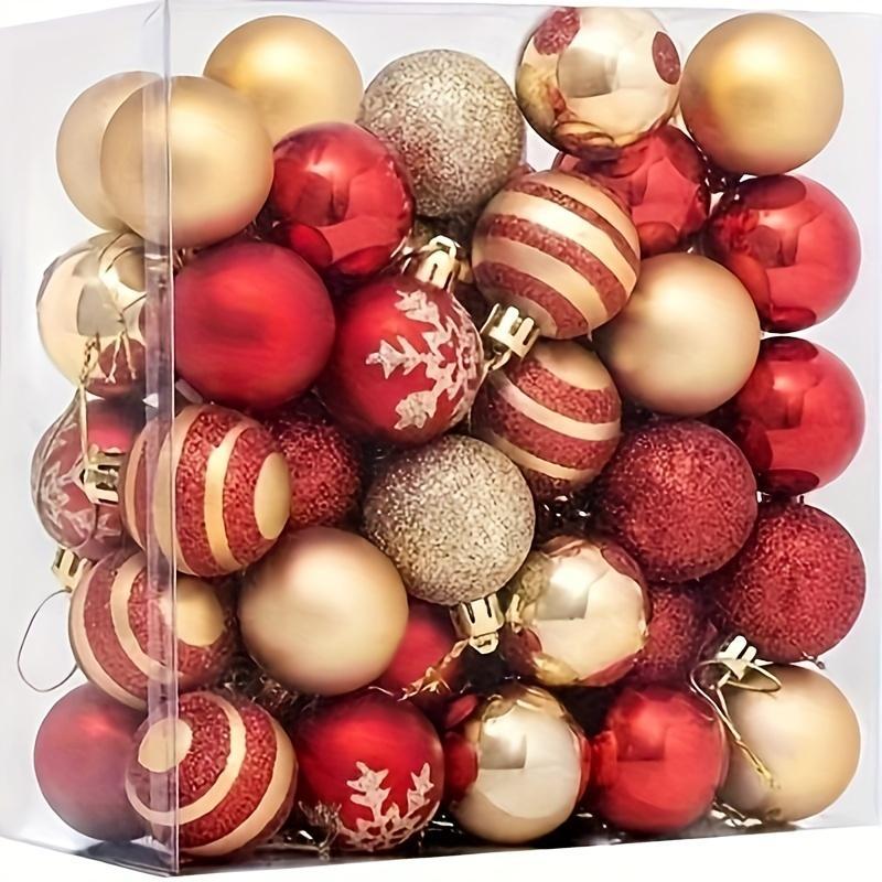 50 Classic Christmas Ornaments, Electroplated Painted Balls for Tree Decoration, Perfect for Halloween, Christmas, Valentine's Day, Thanksgiving, Party Decoration Supplies