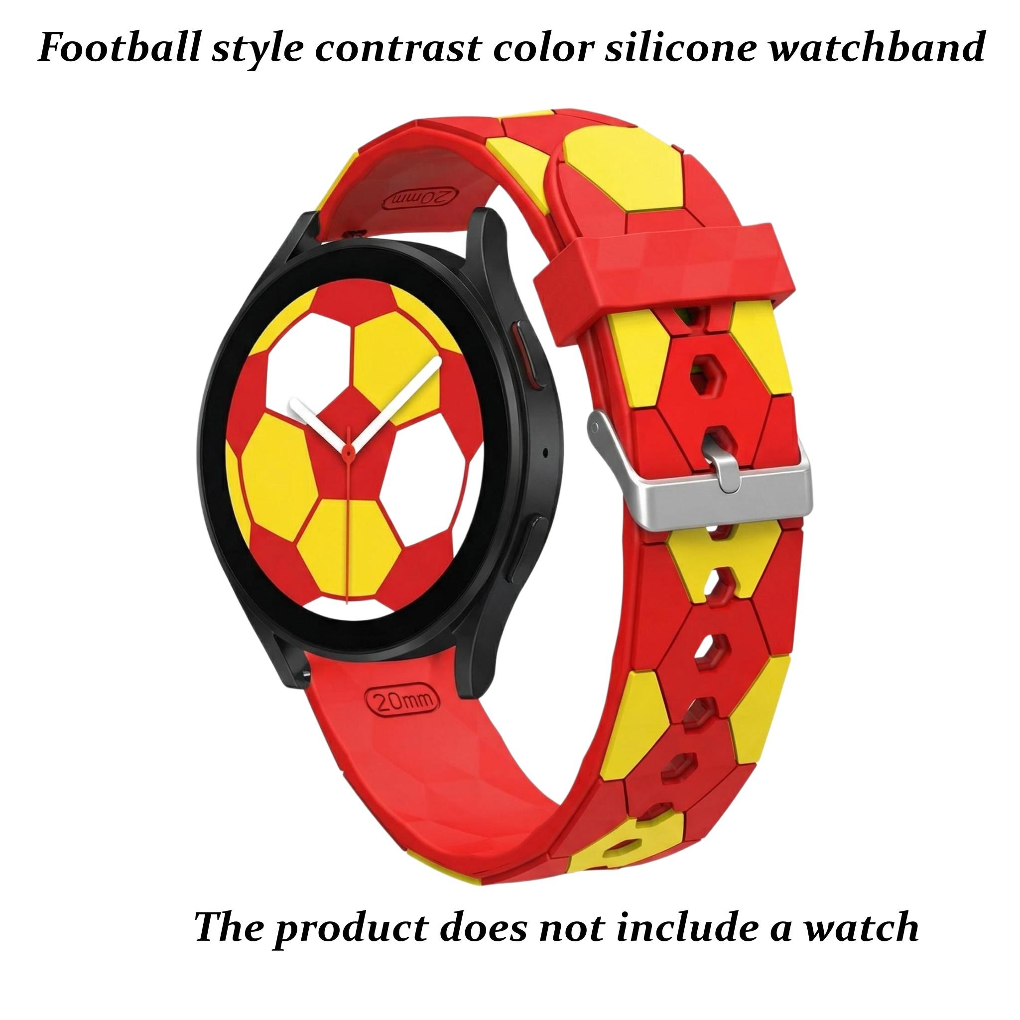 Football Style Silicone Watch Band, 20mm Universal Quick-Release, Soccer Texture, Stainless Steel Buckle, Compatible with Smartwatches
