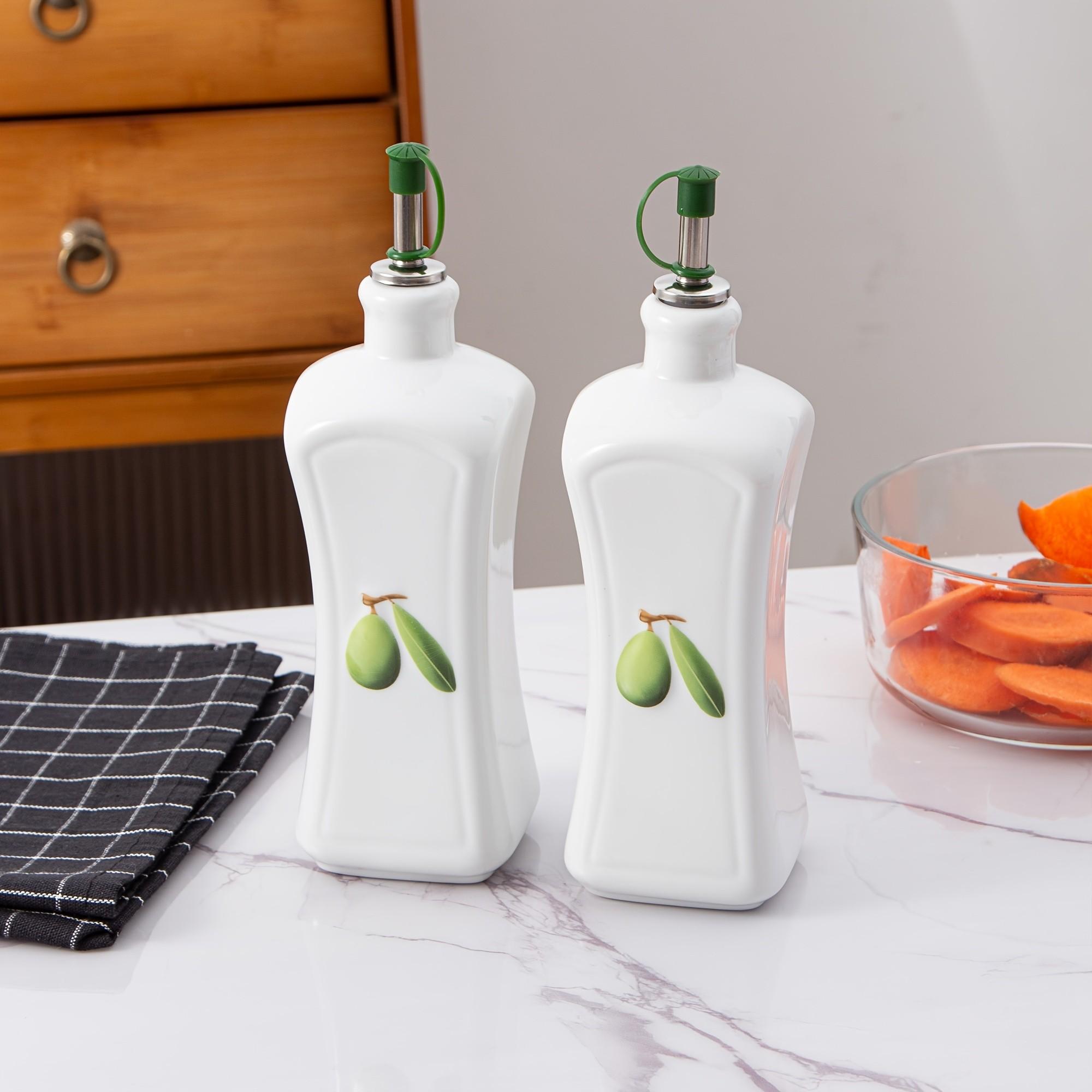 Ceramic Olive Oil Dispenser Bottle, Waist-Cut Design with Embossed Olive Pattern, Ideal for Health-Conscious Individuals, Weight Loss, Meal Planning