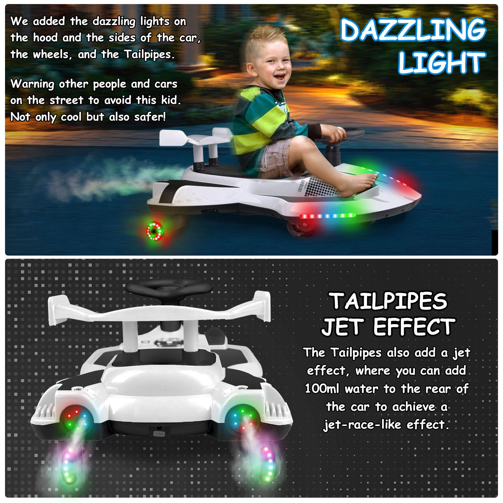 【Akeleo】12V Electric Wiggle Car with Pedal, 2 in 1 Wiggle Car Ride On Toys for Kids Ages 3 and Up, Anti-Rollover Flashing Wheels, Bluetooth, Music2,Halloween&Christmas gifts,Devil Drift Car,whiteelephantgift summerwins