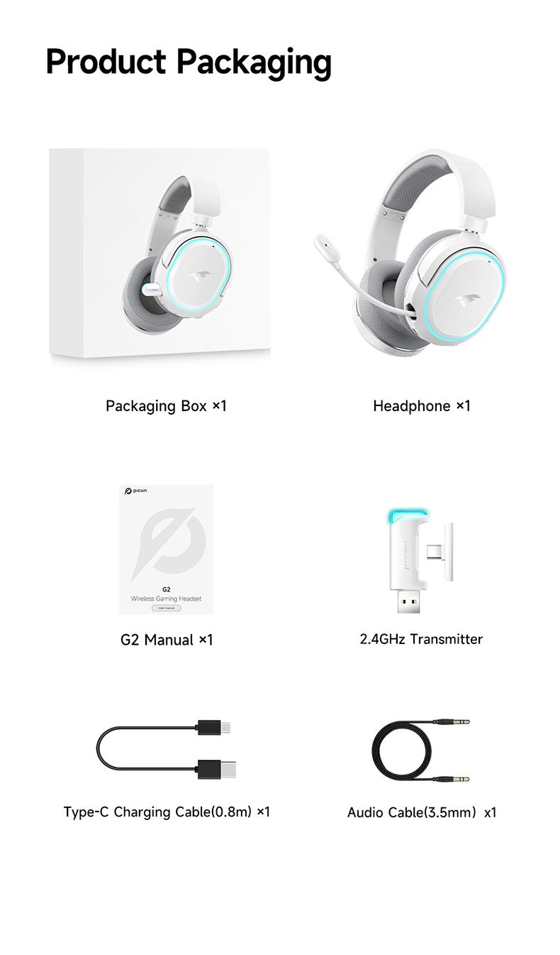 Picun G2 Gaming Headset Version 5.3 7.1 Surround Sound 5ms Low Latency ENC Microphone for PC PS4 PS5 for PC Laptop Game Peripherals