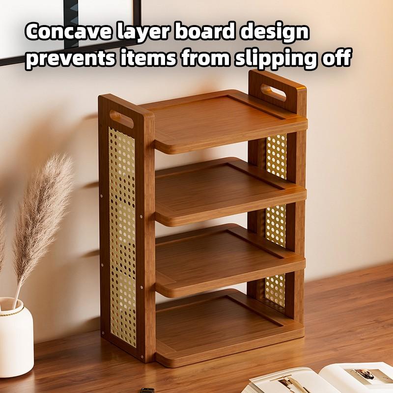 1pc Bamboo Desktop Organizer, Woven Style Bookshelf, Handheld Figure Display Rack, Cosmetic Holder, Cup Storage, Living Room Kitchen Use