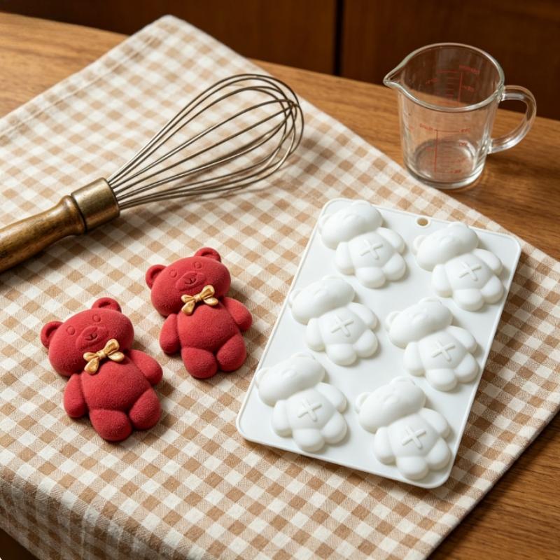 1pc bear-shaped silicone cake mold, 6-hole cute classic healing design, non-stick, easy to demold, suitable for home baking of commemorative chocolate, cakes, cute dessert creative tool