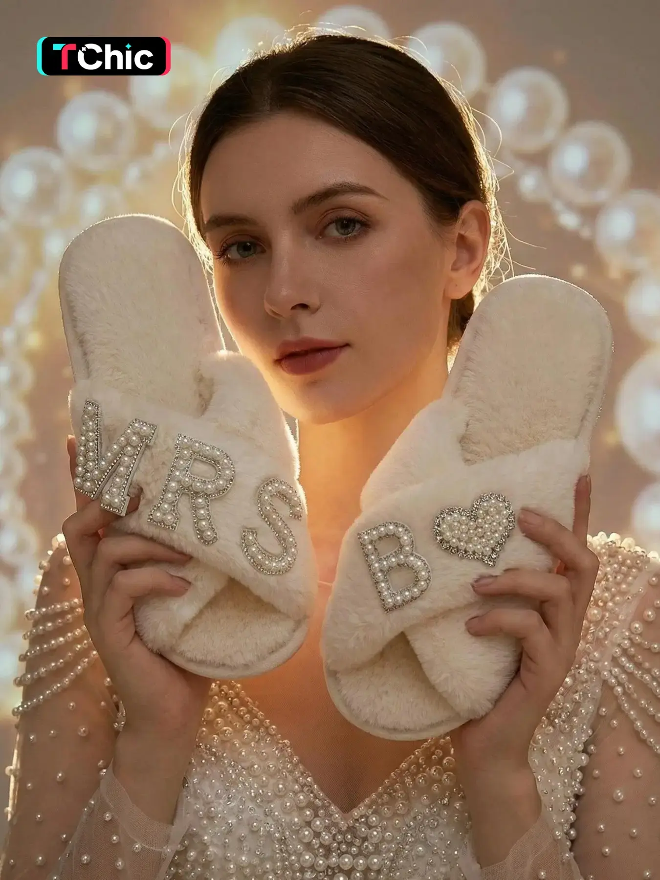 X-Strap Plush Soft Sole Slippers, Bridesmaid Slippers with Pearl Rhinestone Accents, Customizable B Initial, Casual Indoor Shoes for Women, Perfect Gift for Special Occasions