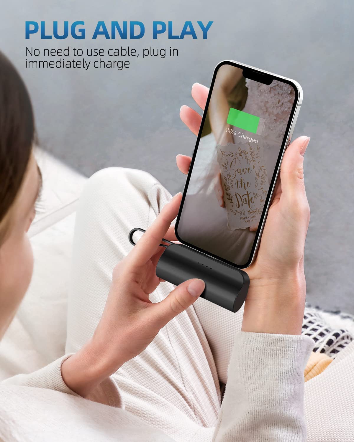 Portable Charger with Built in Plug, Tiny Power Bank Small Battery Pack Compatible with iPhone 14/14 Pro/13/13 Pro/12/12 Pro/11/XR/XS/X/8/7/6,AirPods