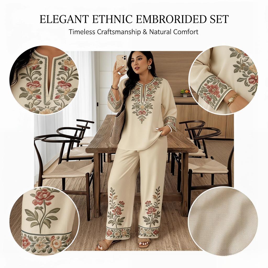 Women's Ethnic-Style 2026 2-Piece Dress & Top Set, Long-Sleeved with Lace Flower Details