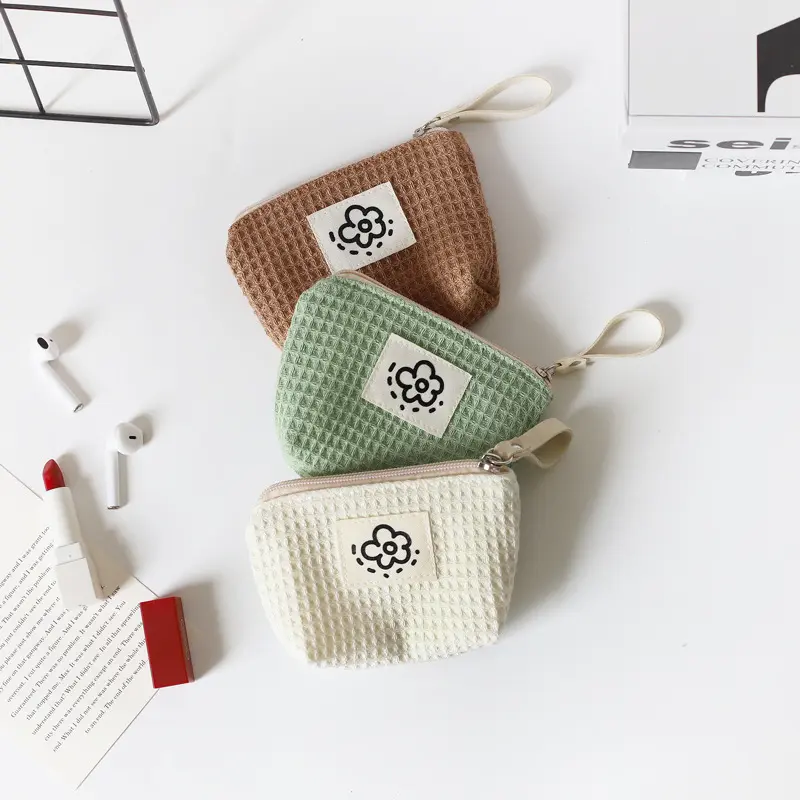 Women's Cute Simple Cotton Cloth Waffle Storage Bag with Flower Accents, Flowers