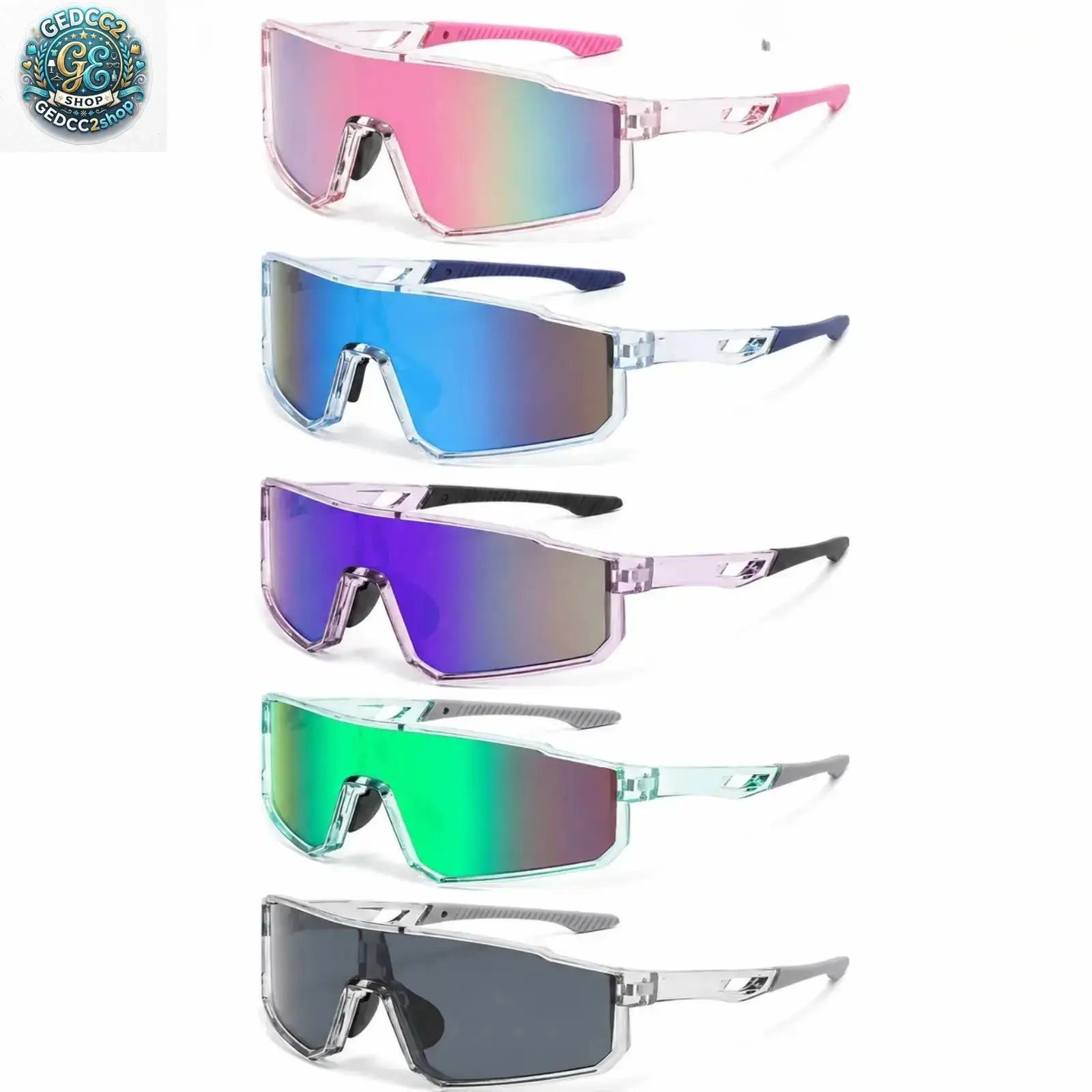 Men's 5-Pack Sports Sunglasses, Mirrored Shield Eyewear with UV400 Protection, Lightweight Windproof Wraparound Fit for Cycling, Outdoor Sports