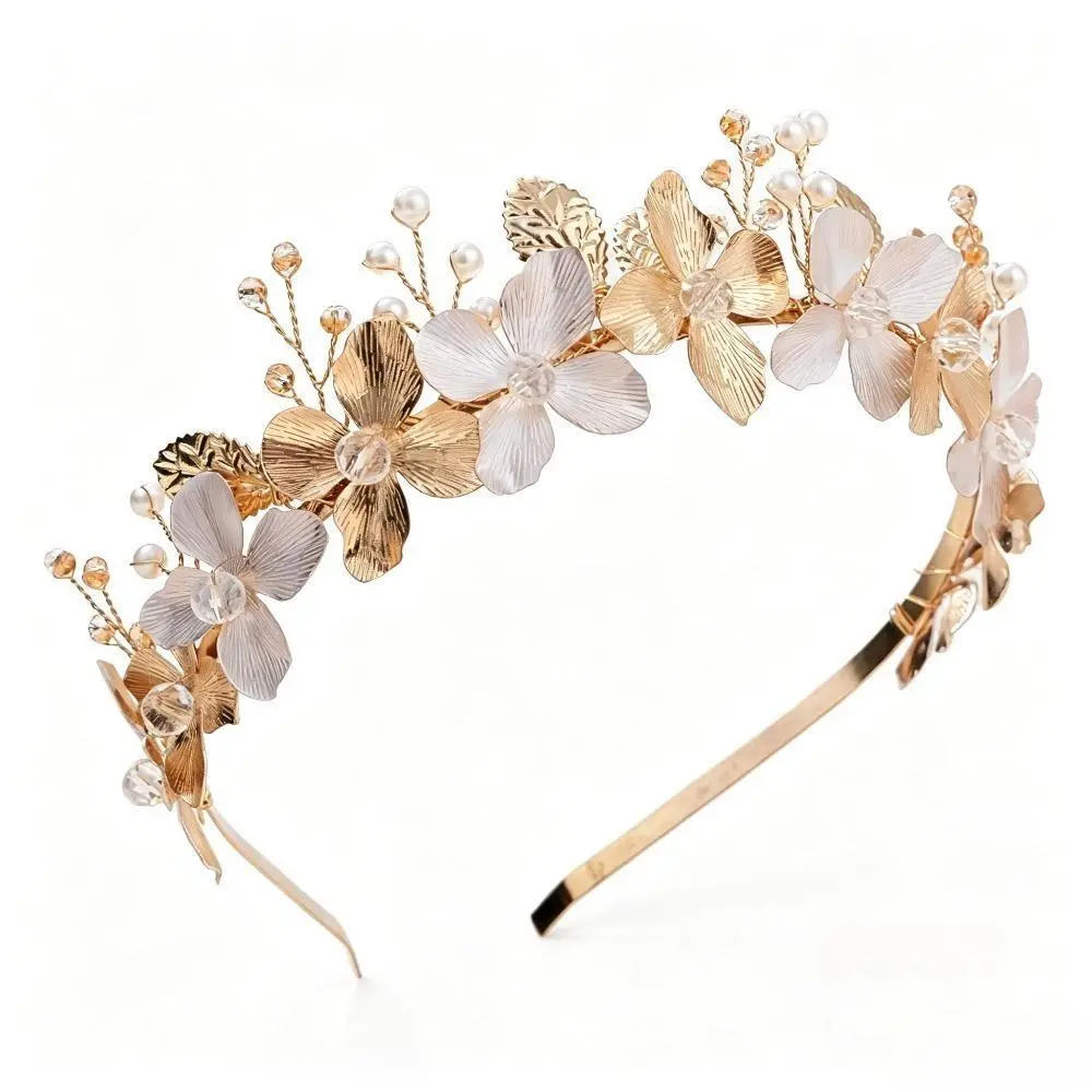 Women's Bohemian Floral Headband - Handmade 3D Floral Motif, Faux Pearl Accents, Slip-Free Grip Stretch Fit, Wedding Ready Bridal Headwear, Wide Design, Gift for Special Females, Female Wear, Gift Box Packaging