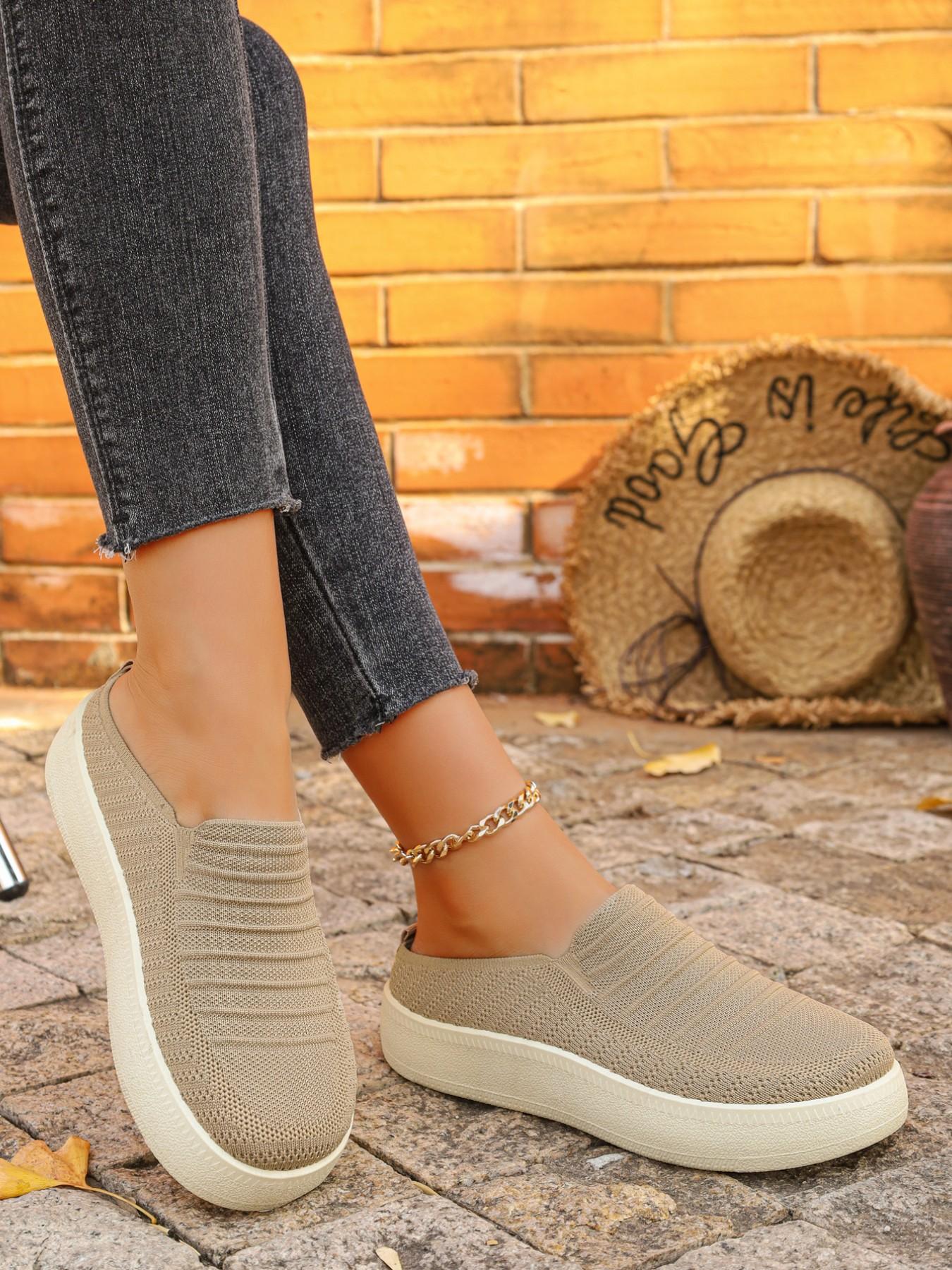 Women's Multicolor Textile Sneakers, Breathable Mesh, Thick Sole, Slip-On Design, Casual All-Season Footwear, Comfortable & Lightweight