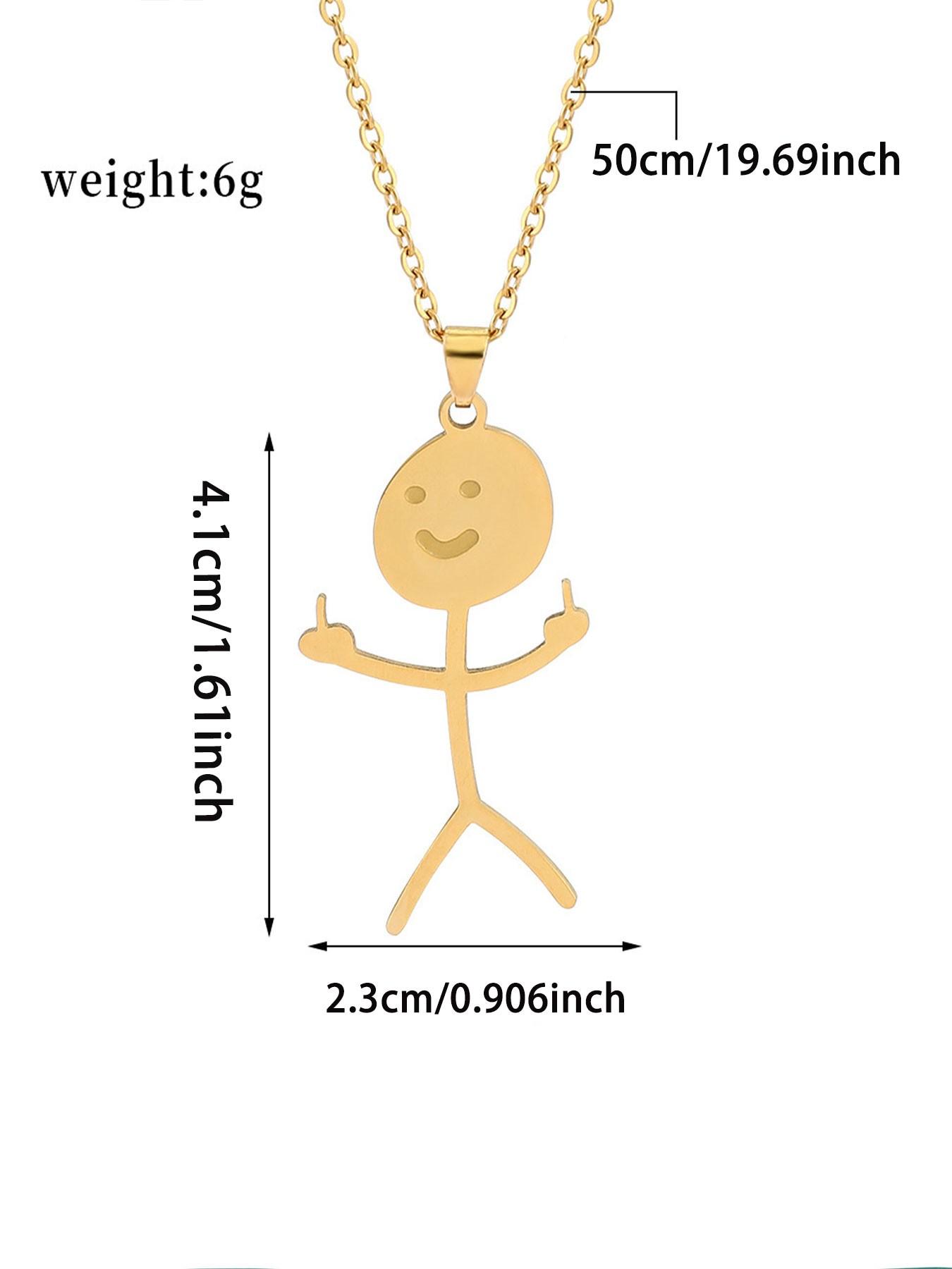 Funny Middle Finger Stick Figure Necklace, Fun and Unique, Unisex Accessory, or Silver Color, Trendy and Cool