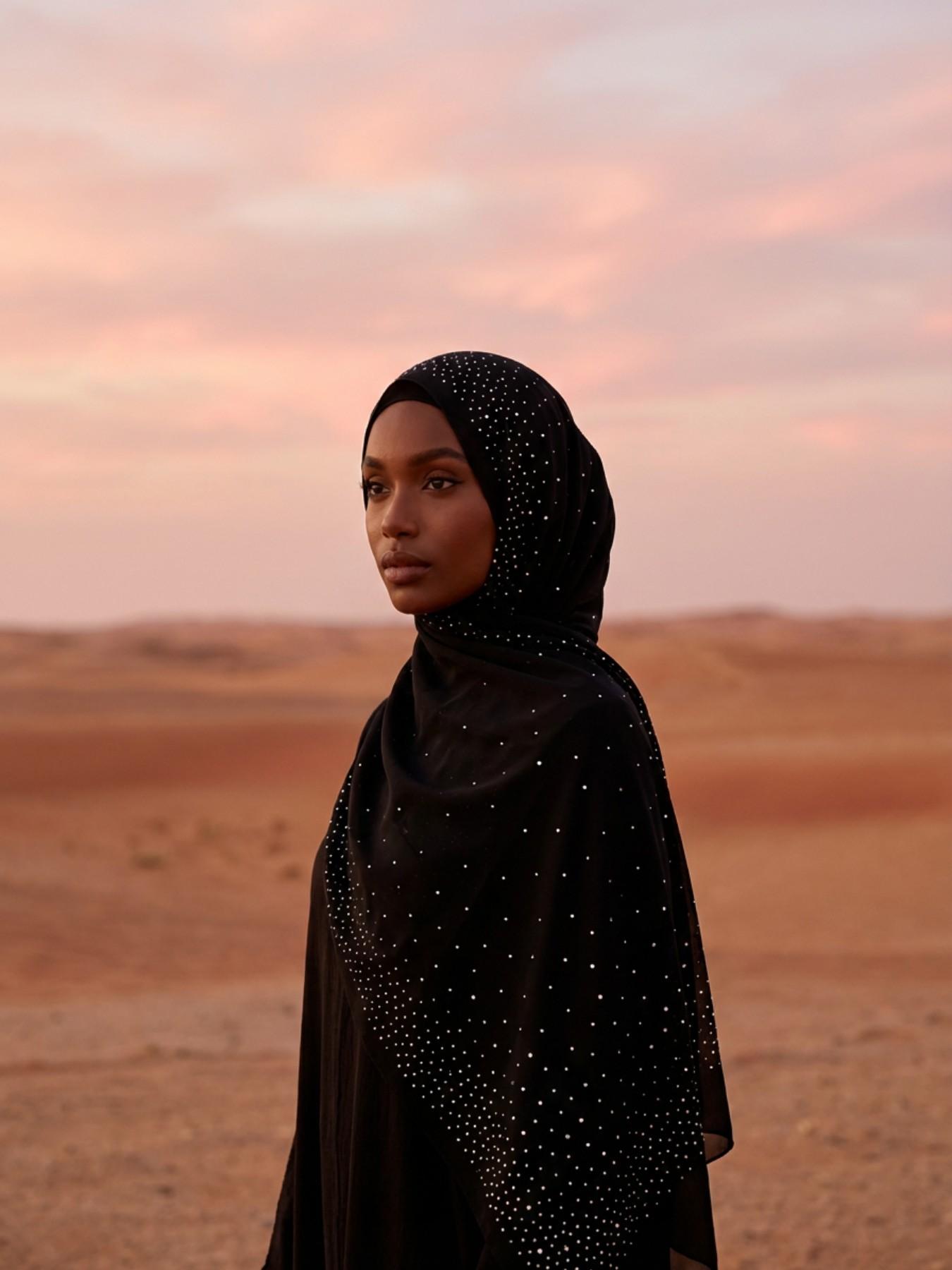 Lm601 Handmade Rhinestone Chiffon Single Layer Headscarf, Modest Plain Design, All Seasons Accessory, Women's Fashion Head Wrap