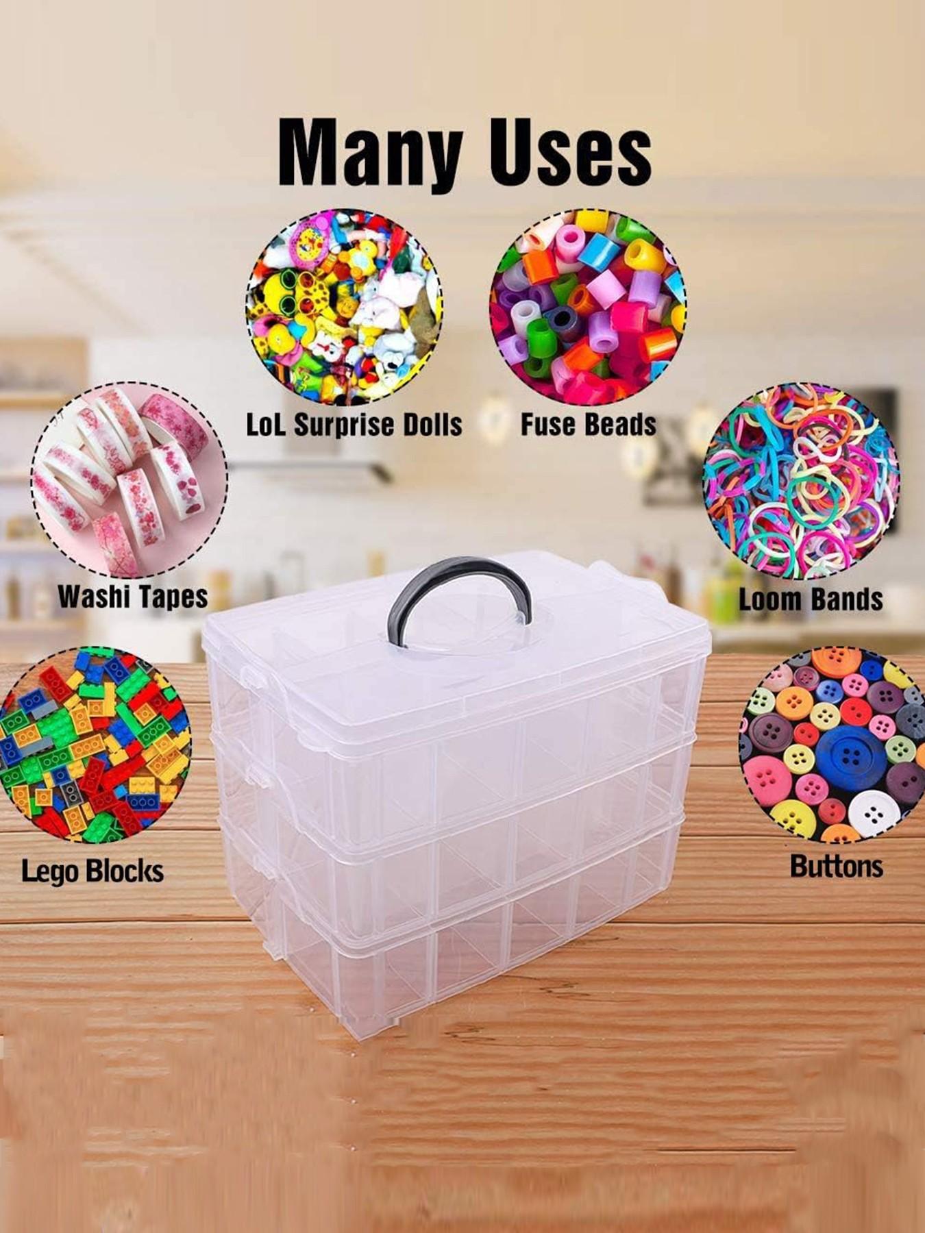 Three-Layer Stackable Storage Container Box with Dividers, 30 Compartments, Bead Organizer for Art Crafts, Jewelry Storage Solution, Stackable Structure