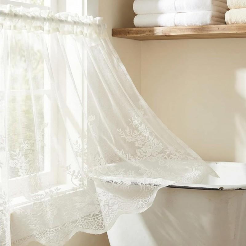 Lace Floral Embroidered Semi-Transparent Curtain, Kitchen Coffee Shop Restaurant Bathroom Decor, Elegant Window Treatment