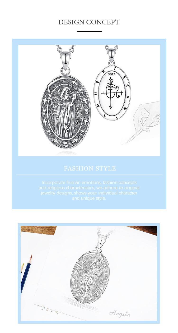 Santa Muerte Protection Pendant Necklace, 925 Sterling Silver Amulet, Mexican Saint Medallion, Holy Death Folk Amulet, Day of the Dead Jewelry Santa Muerte Protection Pendant Necklace, 925 Sterling Silver Amulet, Mexican Saint Medallion, Holy Death Folk Amulet, Day of the Dead Jewelry