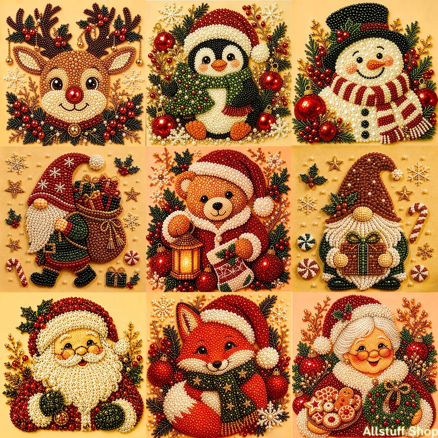New Christmas Pearl Art 5D Diamond Painting Craft Kit - Reindeer, Santa Claus, Snowman, Gnome, Fox Designs - DIY Bag Accessory for Adults & Beginners, Winter Home Decor Wall Art, Party Gift (Frame Not Included) tiktokshopbacktoschool