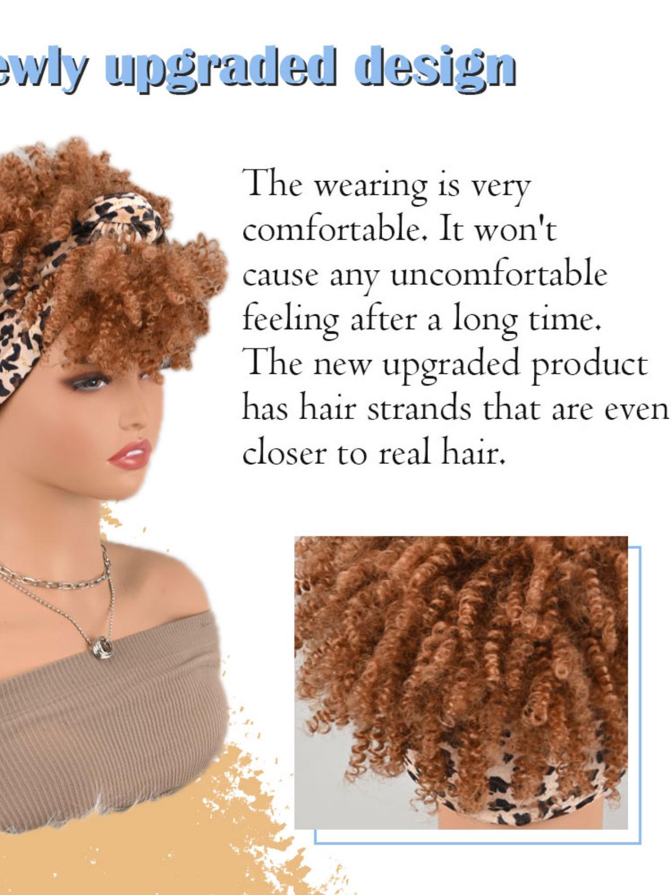 Light Brown Afro Kinky Curly Synthetic Headband Style Wig Leopard Print Knotted Turban Wig High Temperature Fiber Hair Wig For Women Daily Casual Wear