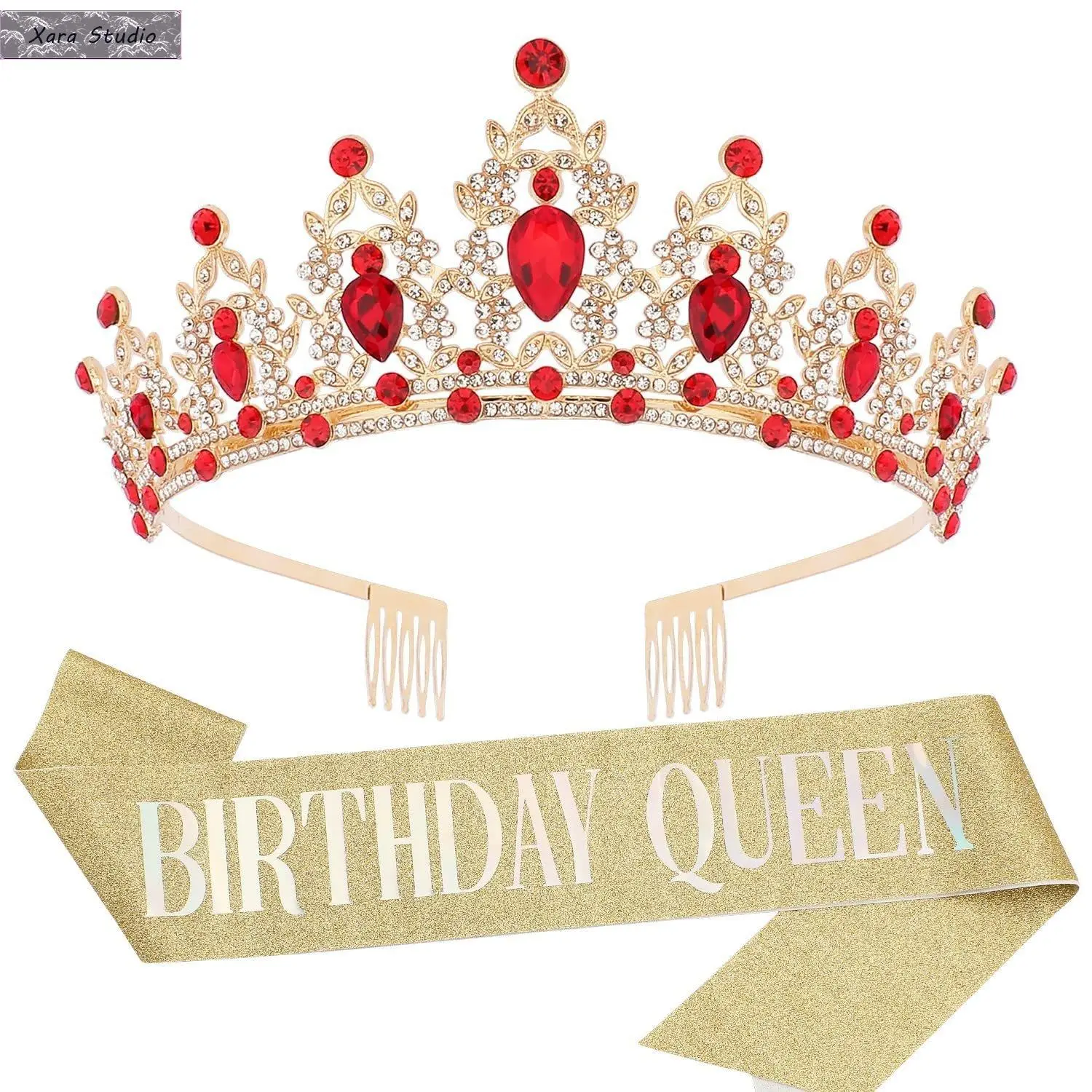 Women's Baroque Queen Tiara Headband - Glamorous Sparkling Rhinestone Gold Tiara Silver Crown, Steel/Plastic Female Bridal Hair Accessory, Luxury Crystal Birthday Party Headpiece for Wedding, Prom