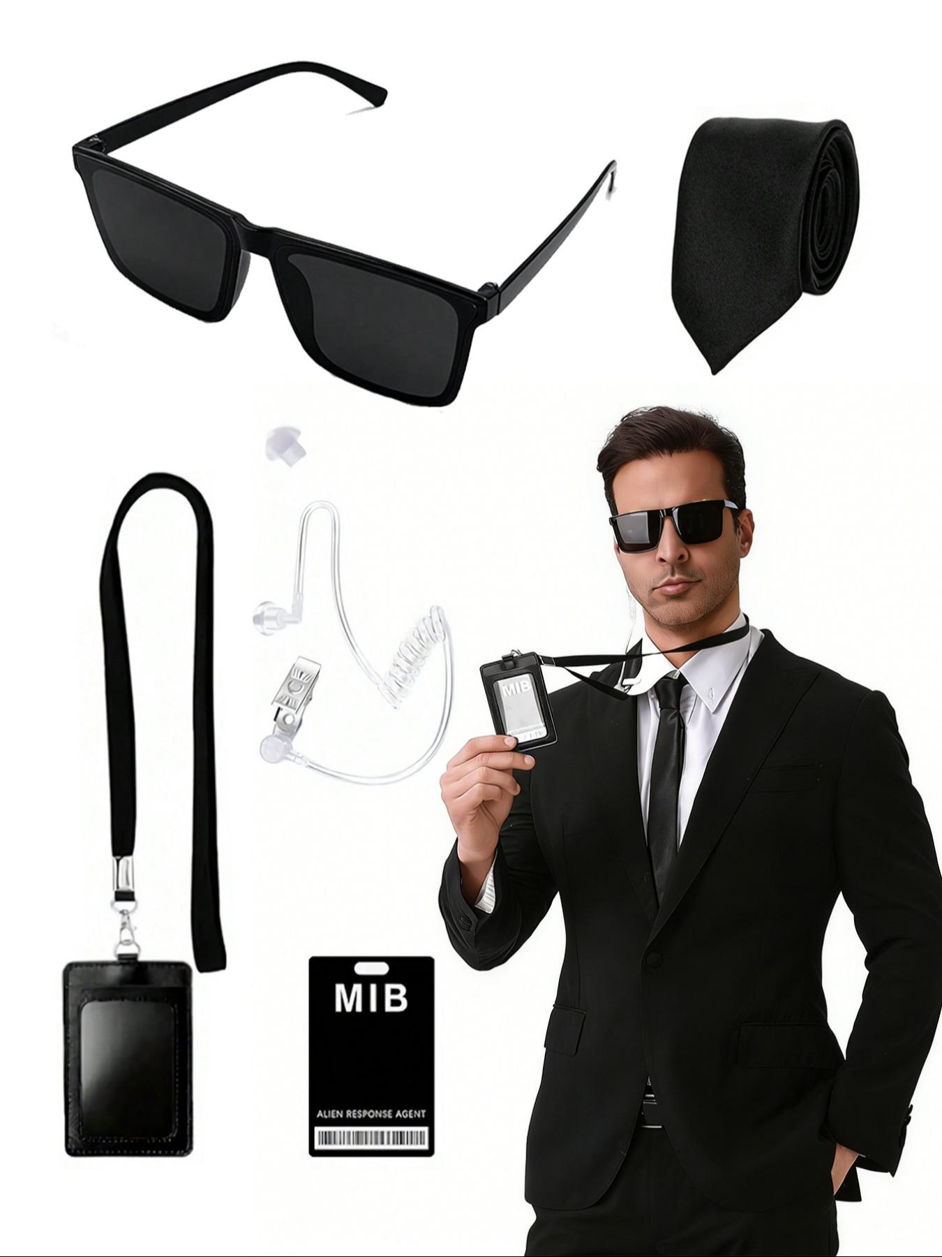 5pcs Role-Playing Costume Set, Secret Agent with Glasses, Earpiece, Tie, Card, Card Holder, Rope, Perfect for Parties, Festivals, Birthdays