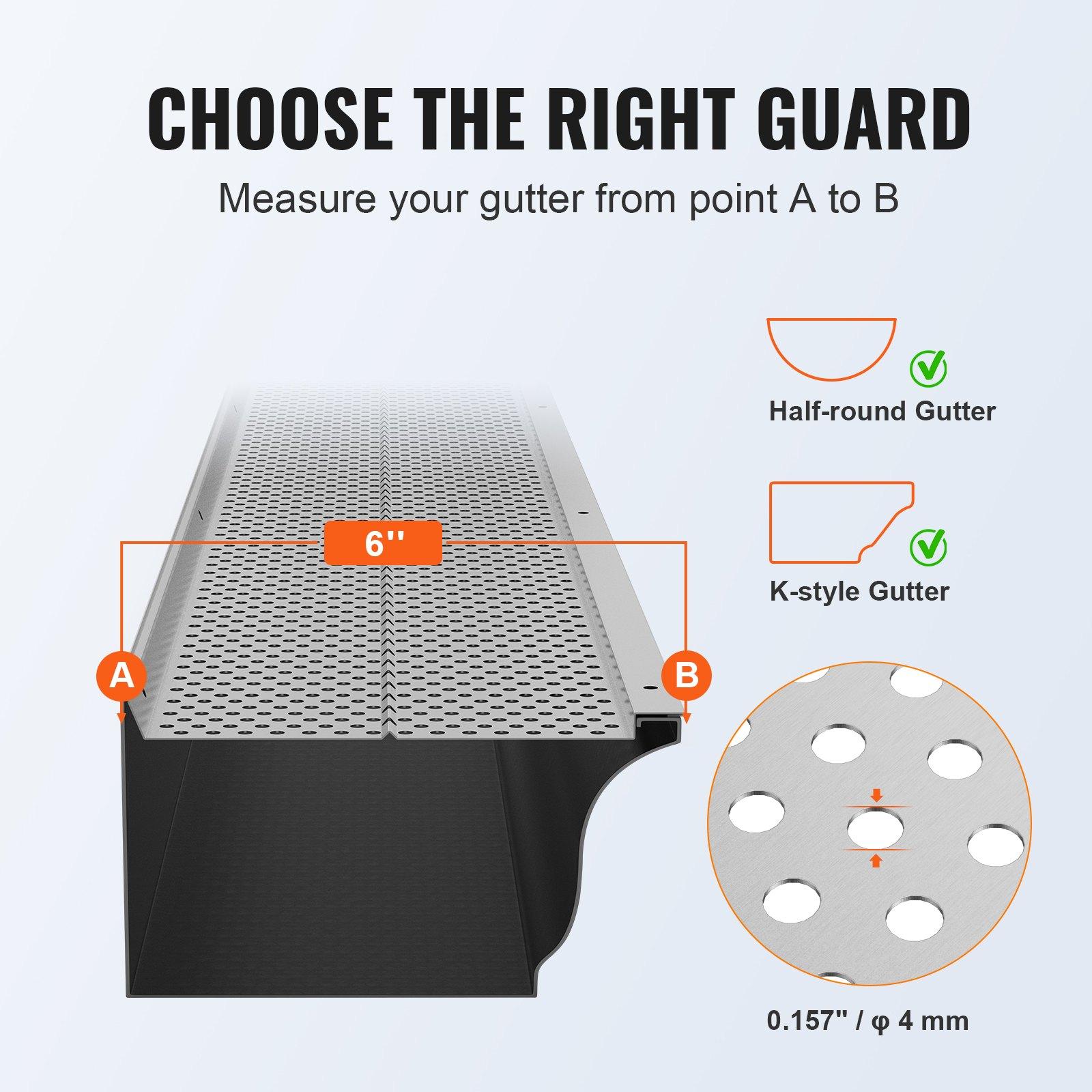 VEVOR Gutter Guard, 6 inch Width, Aluminum Leaf Filter DIY Gutter Cover, 52 PCS 208 ft Total Length, 0.157'' Hole Diameter & 0.02'' Thick Gutter Guards Fits Any Roof or Gutter Type