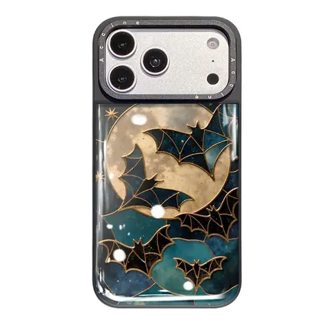 2-in-1 Electroplated Hybrid Shell Phone Case for iPhone 18 Pro Max/17 Air/16/15/14/13/12 Plus, Celestial Batwing Pattern, Premium Glass-Like Transparent Back, Anti-Drop Soft Edges, Durable Protection