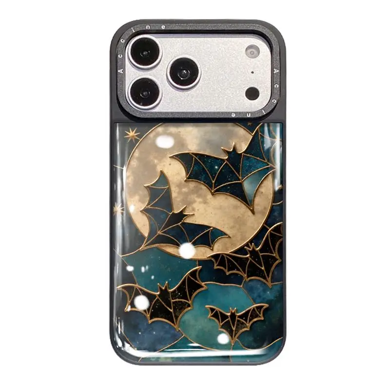 2-in-1 Electroplated Hybrid Shell Phone Case for iPhone 18 Pro Max/17 Air/16/15/14/13/12 Plus, Celestial Batwing Pattern, Premium Glass-Like Transparent Back, Anti-Drop Soft Edges, Durable Protection