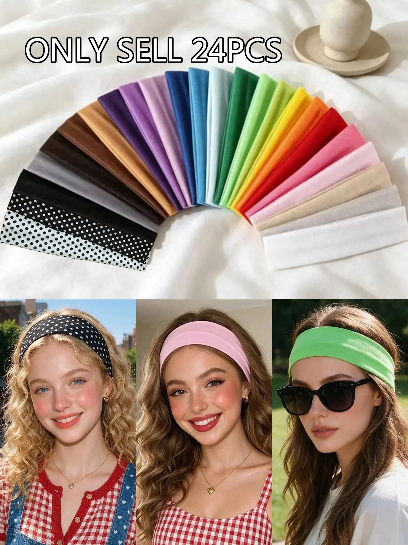 24pcs Candy Color Yoga Headbands, Sports Running Sweat Absorbing Hair Bands, Plain Polka Dot High Elasticity Hair Accessories