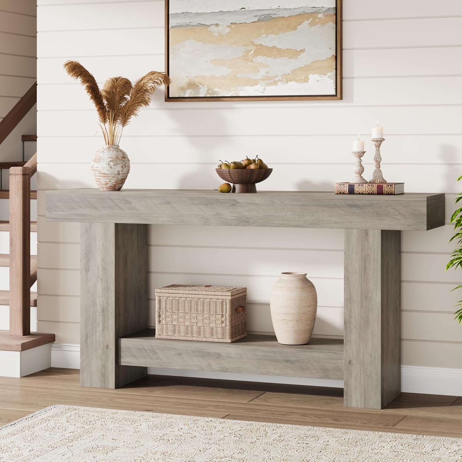 62.9" Narrow Console Table with Storage, Rectangular Sofa Table Behind The Couch,2-Tier Long Console Table, Wooden Accent Table, Entryway Table for Entrance, Hallway, Living Room