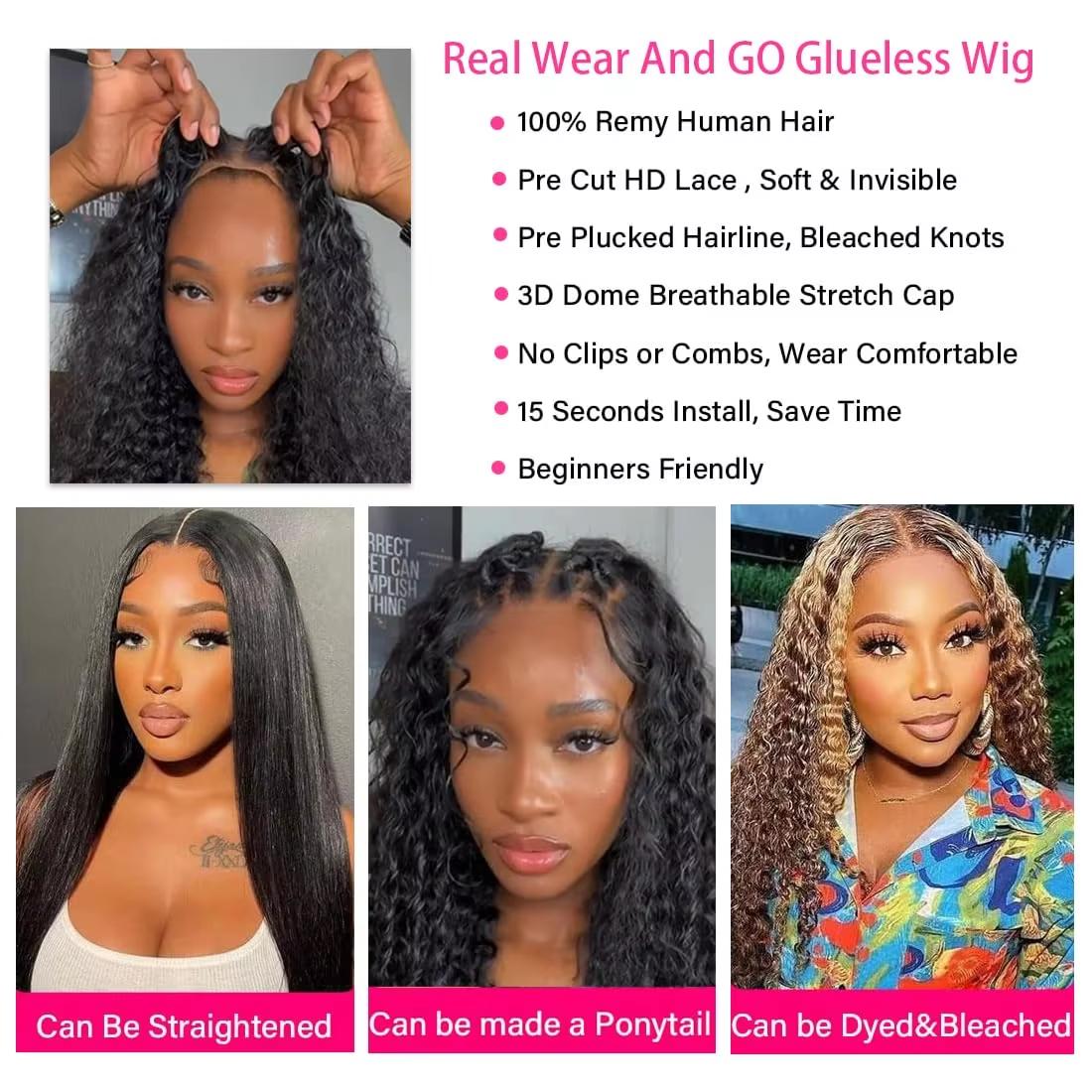 Deep Wave Glueless Wig 13x4 Lace Frontal Wig Curly 5x5 Lace Wear Go Glueless Wig For Women 100% Human Hair Natural Color