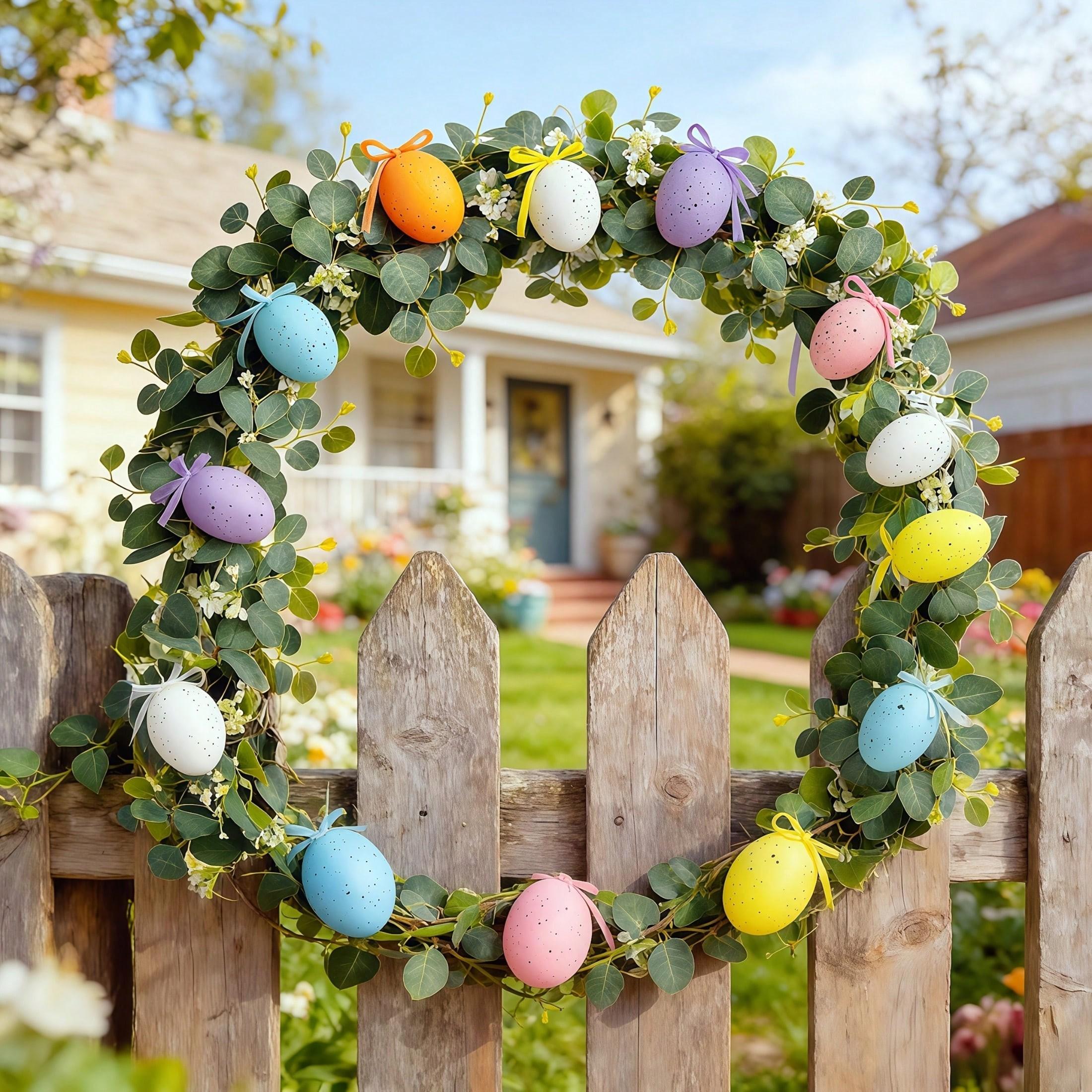 10pcs Easter Egg Eucalyptus Vine Set, Realistic Eucalyptus Leaf Colorful Spotted Foam Eggs Hanging Decor, Spring Festival Party Atmosphere Decoration