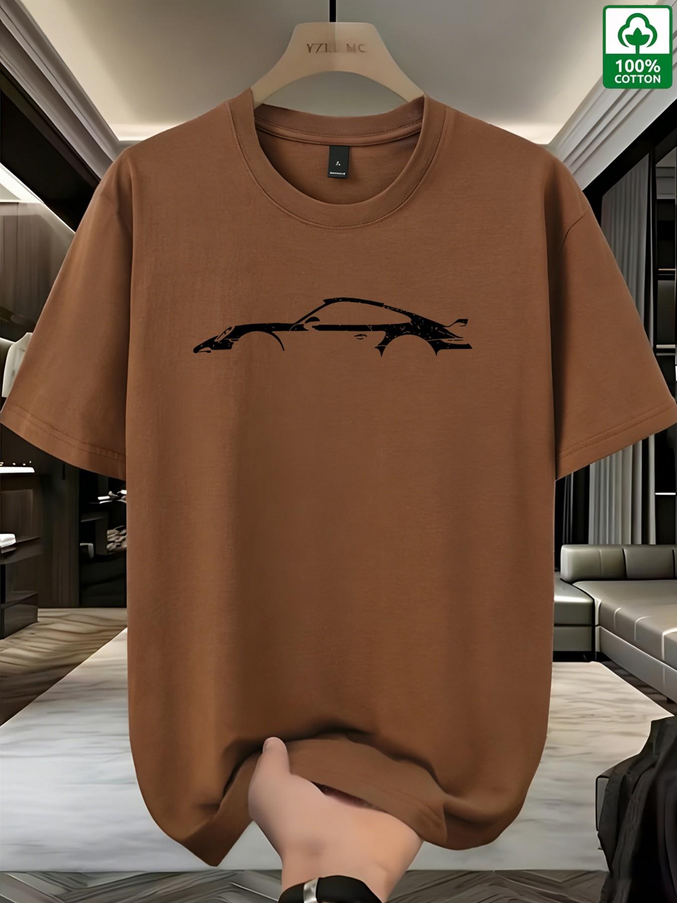 Unisex Oversized Porsche 911 Car Print T-Shirt, 100% Cotton High Street Streetwear Graphic Tee, Casual Fitted Long Sleeve for Automotive Fans