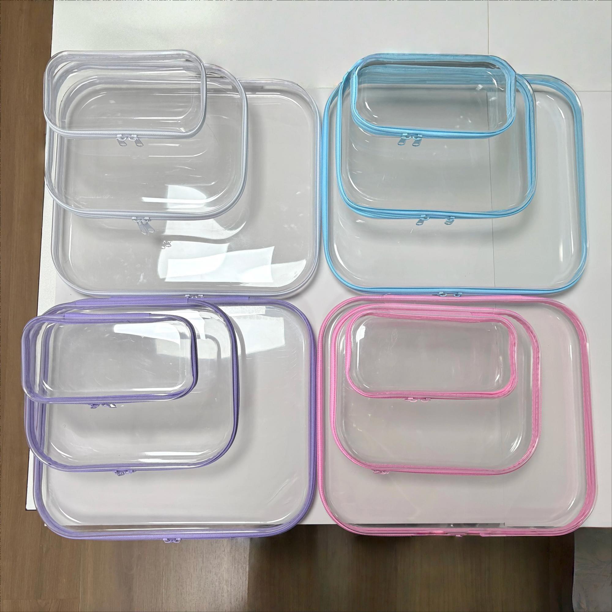 1/3 Set Clear, Transparent Storage Box, Large Capacity Zipper Storage Box, White/Pink/Blue Available Portable Storage Organizer for Skincare, Clothes, Books, Laundry, Travel Toiletry Bag, Space Saver Organizer, Large/Medium/Small Size available