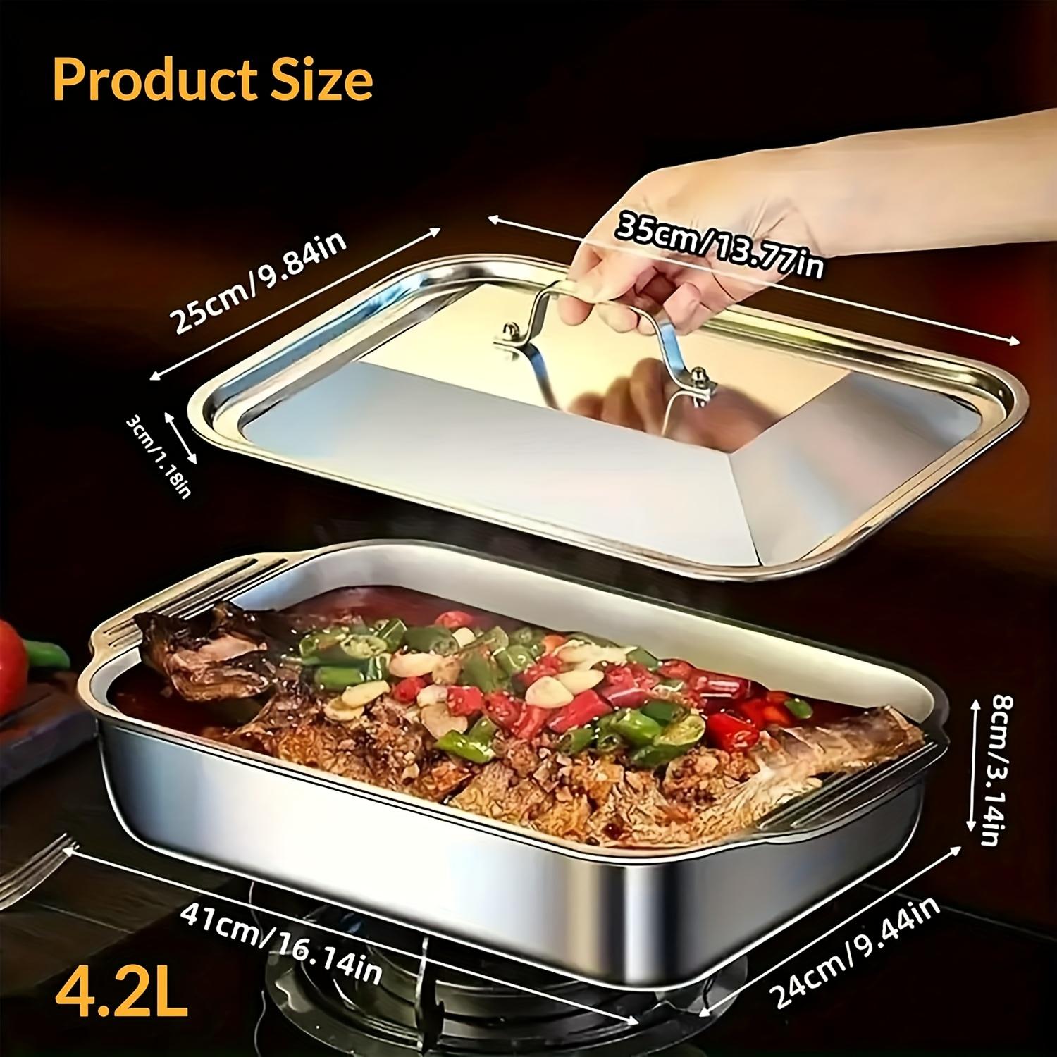 1/2/4PCS Extra Large Thickened Stainless Steel Fish Roasting Pan with Lid - Rectangular Non-Stick Oven Tray, Ideal for Desserts, Bread & Seafood - Perfect for Grilling & Buffet Serving | Spacious Design, Great Christmas Gift