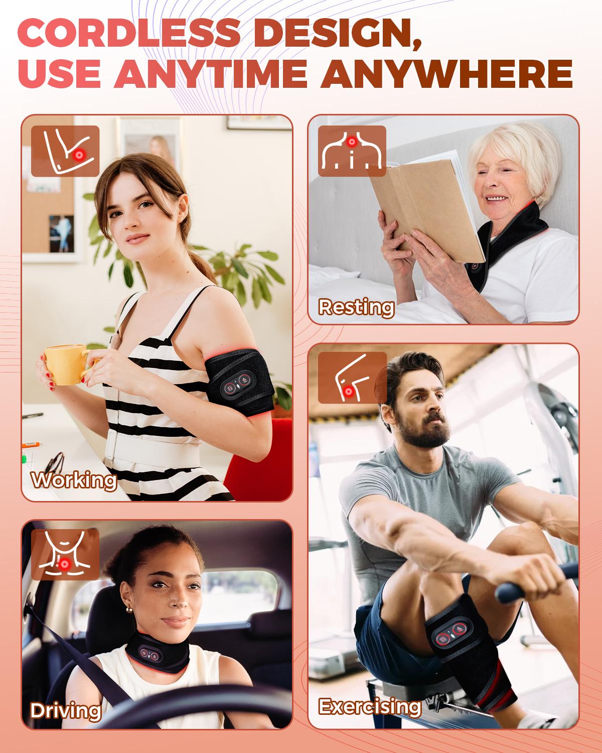 1 Piece Red Light Therapy for Neck and Shoulders Wrap, Cordless Infrared Heating Pad Belt with Vibration for Body, Hands, Rechargeable Portable Neck Massager with Heat 660nm/850nm, Wearable Heating Pads