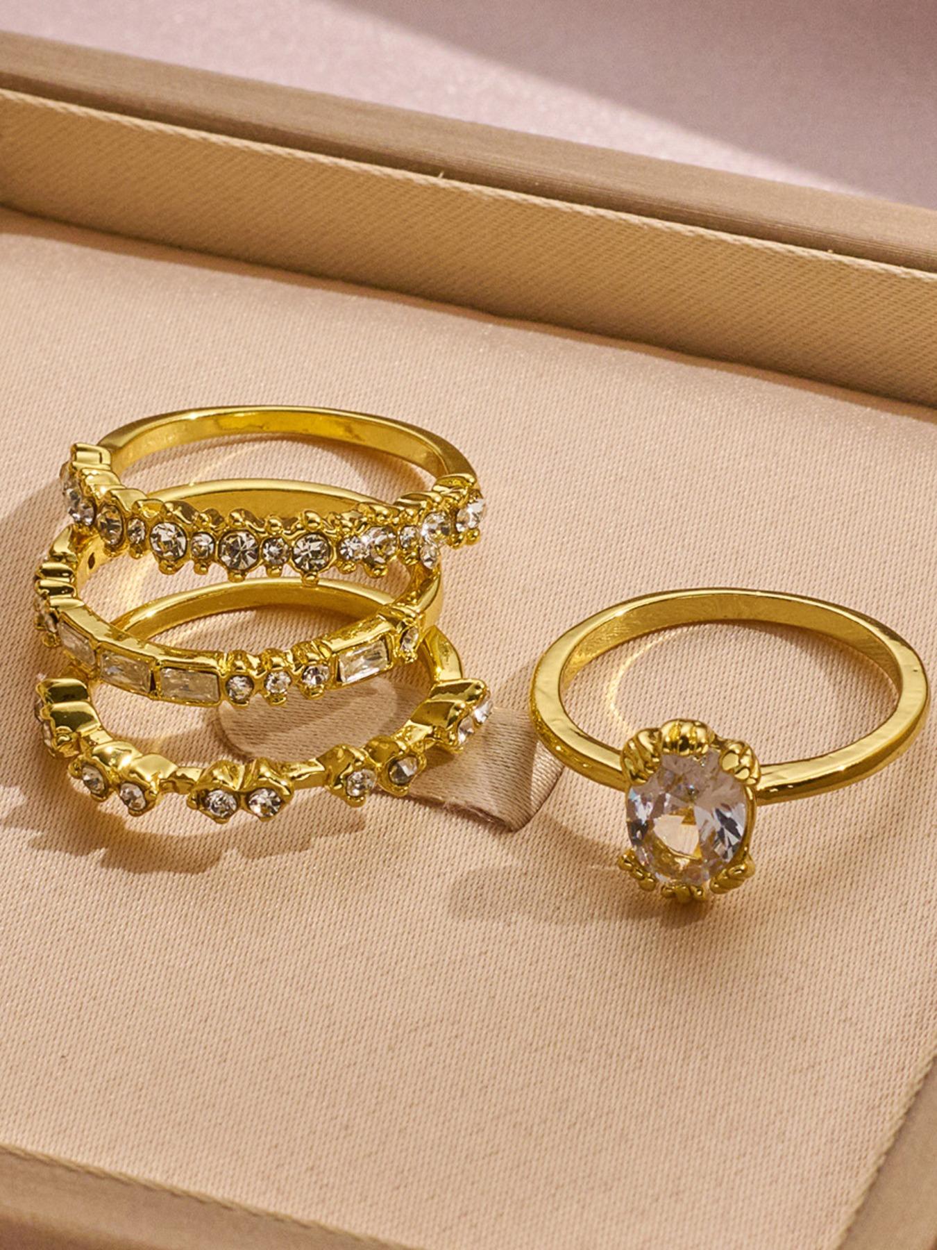 Elegant Stackable Rings Set, 4pcs Layering Rings, Sparkling Simulated Zirconia, Perfect Gift for Special Occasions, Fashion Stackable Rings