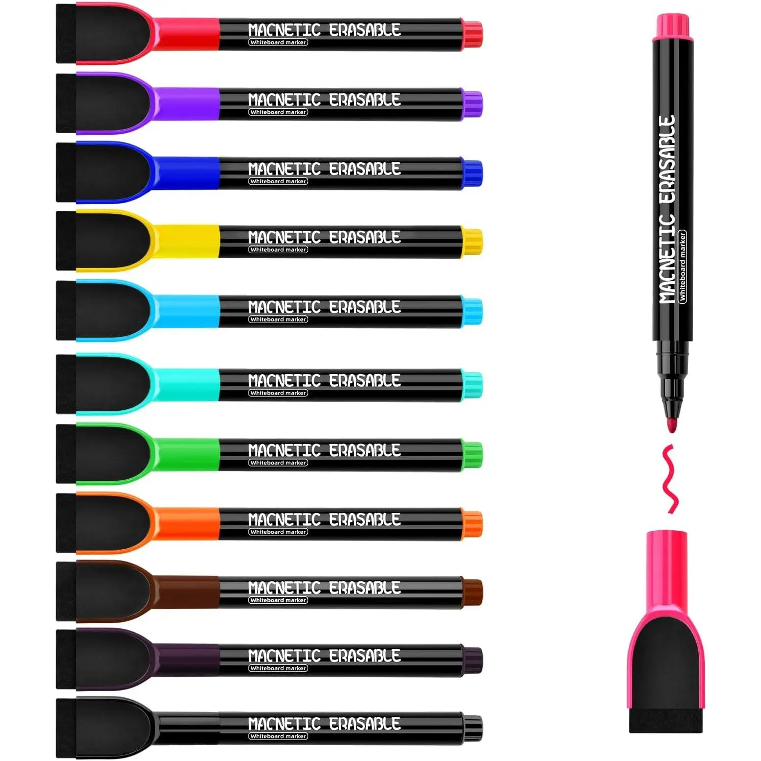 Dry Erase Markers Fine Tip with Eraser Cap, Low Odor Thin Whiteboard Markers 12 Colors