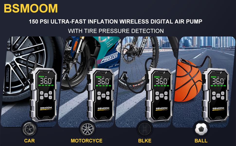 16800mAh BSMOOM [5-in-1] Portable Car Jump Starter with Air Compressor(All Gas/10.0L Diesel),With Tireinflator, 12V AutoBoost BatteryCharger Jumper Box, Rapid Charger with LEDScreen Vehicle Automotive