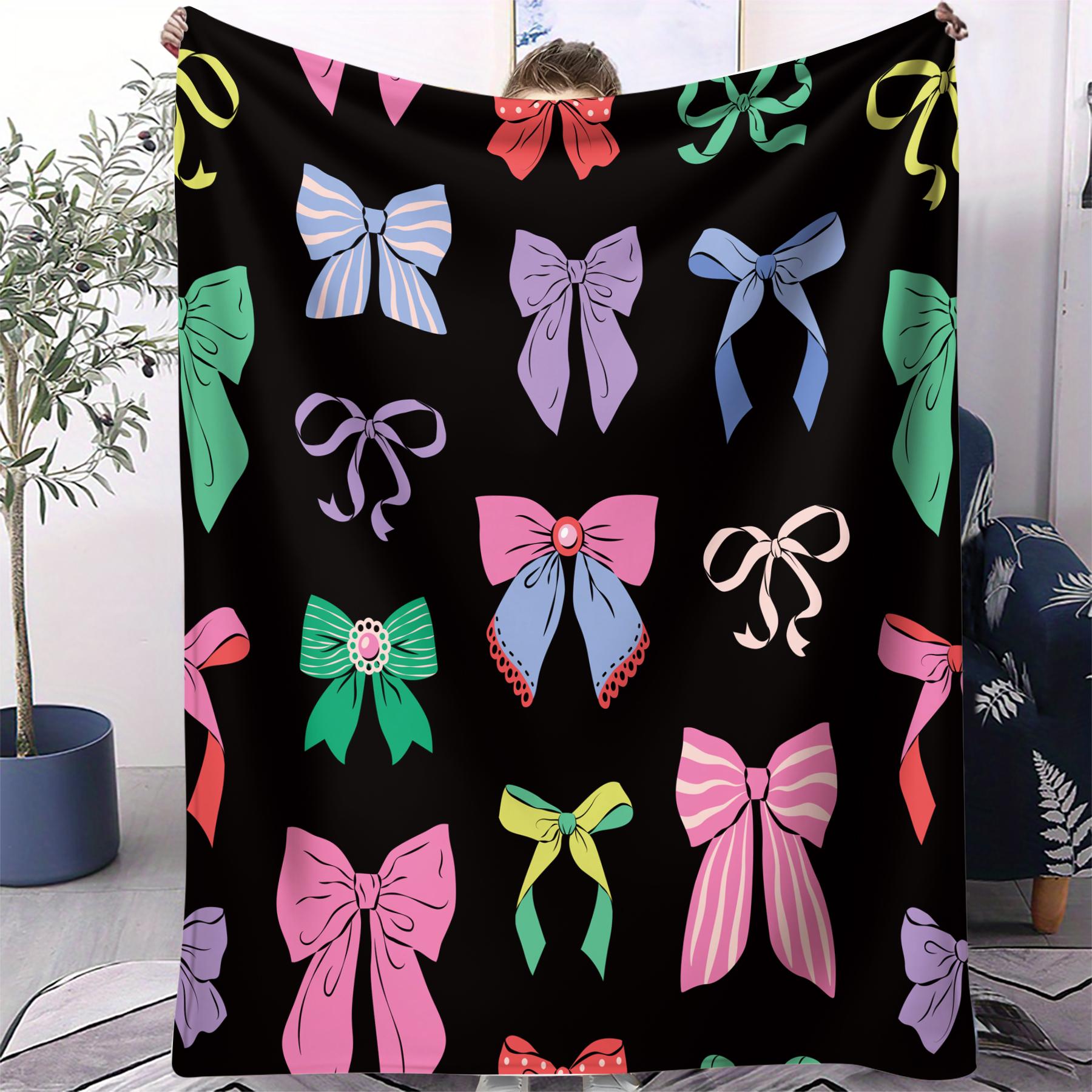 1Pcs Coquette Pink Bow Digital Print Flannel Blanket, Sweet Y2K Aesthetic Throw Blanket, Soft Fluffy Lightweight Warm Blanket, Cozy All-Season Gift Blanket, Perfect for Bedroom, Sofa, Dorm, Living Room & Travel Use