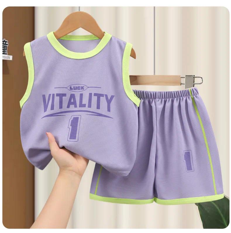 Kids Clothes Boys Girls Vest Suit Summer  Children's Clothing Baby T-shirts Shorts Tan Top Sleeveless Children Sets