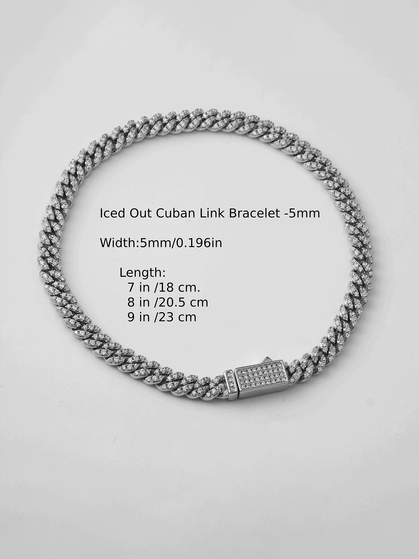 ICED CHICS 5mm Miami Cuban Link Bracelet, full of zircon hip-hop accessories, suitable for both men and women, suitable for daily wear, street casual style, a beautiful gift