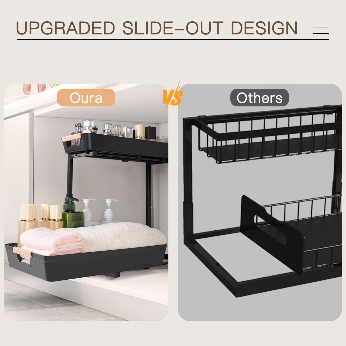 Metal Slide out Under Sink Organizers and Storage Shelves, Adjustable Pull Out Under Cabinet Organizer Shelf, Under Sink Storage for Kitchen/Bathroom
