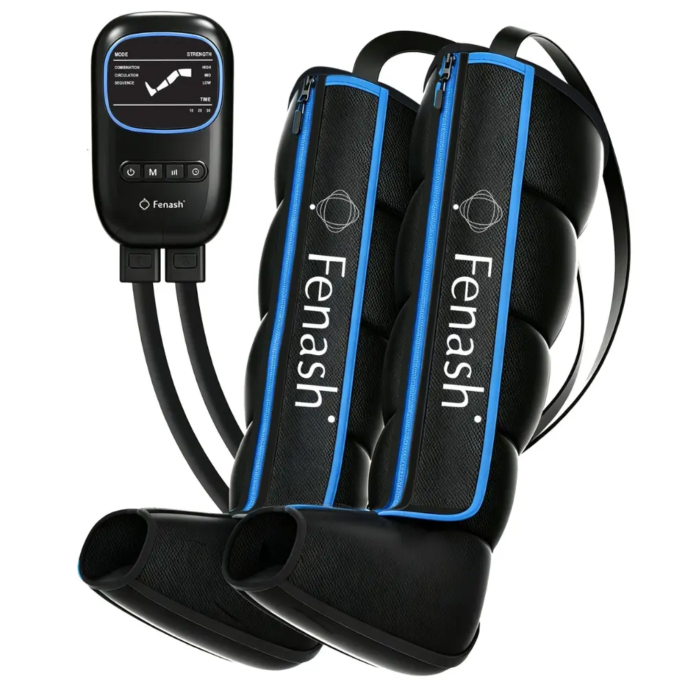 Fenash 2‑Pack Cordless Rechargeable Leg Compression Massager Boots, Full Leg Air Compression Massage, 3 Modes, 4 Intensities, 3 Timers, Portable Recovery Gifts for Mom Dad Gym, Cordless Rechargeable Massagers