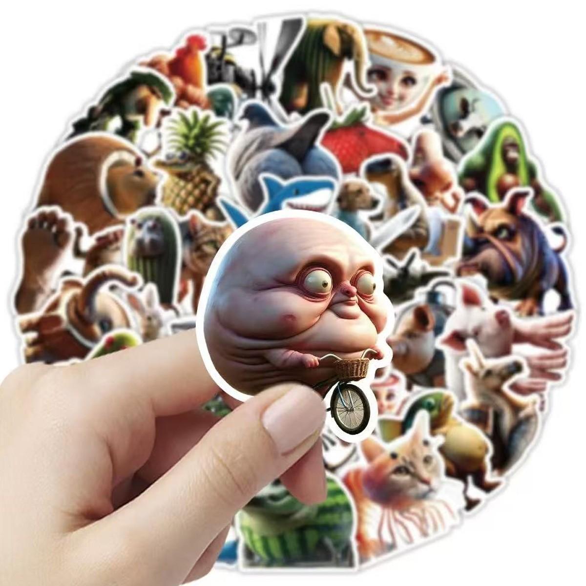 1Pc 50PCS Myth Creature Stickers Funny Weird Cartoon Monster Vinyl Waterproof Decals Aesthetic Graffiti Sticker Pack for Laptop Water Bottle Phone Case Skateboard Helmet Scrapbook DIY Decor Gift Spring Summer Party Supplies