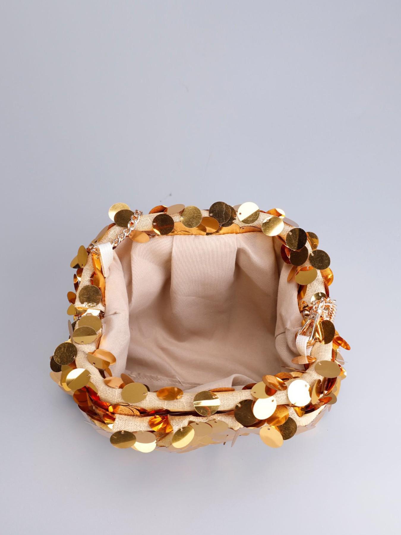 Sequined Chain Bag, Luxurious Party Style, Shiny Metal Disc Details, Perfect for Evening Parties/date/nightclub, Trendy Girl Accessory