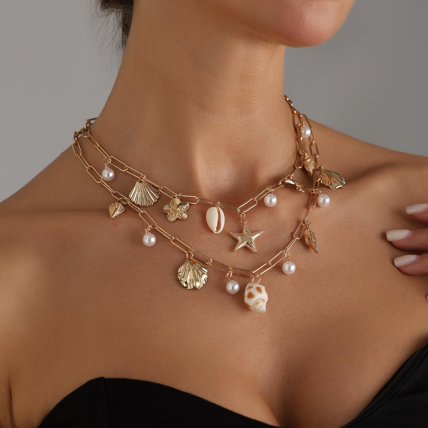 Starfish & Seashell Conch Necklace • Beach Vacation Jewelry for Women