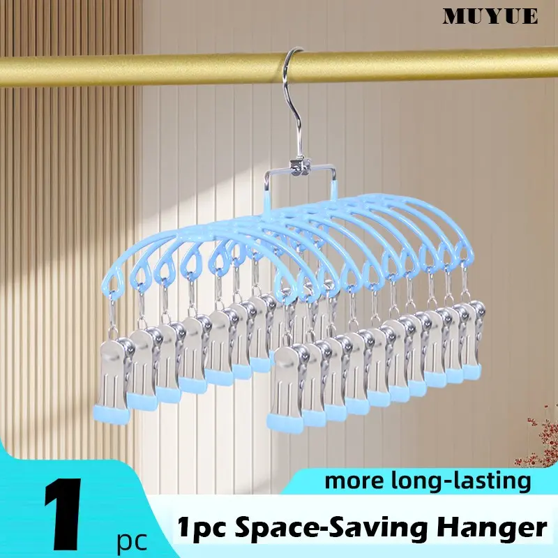 Metal Clothes Drying Rack with 20 Clips, Space-Saving Wardrobe Hanger, Wind-Resistant Non-Slip, Ideal for Balcony Storage