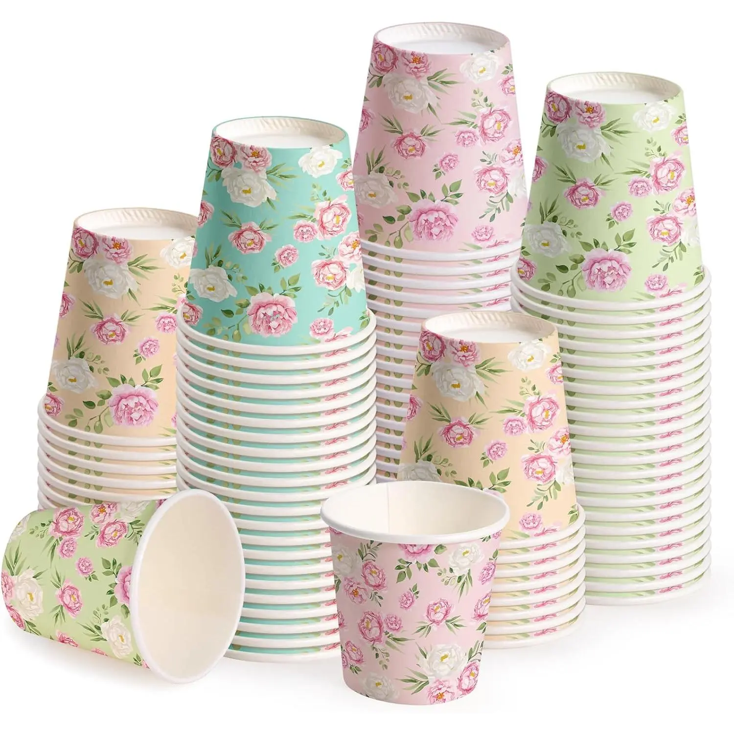 3oz Floral Theme Disposable Paper Cups - 100 Pack Colorful Rose Design Small Mouthwash Cups for Toothbrush Rinse, BBQ Picnic, Party Use, Home Bathroom & Travel (Sports & Outdoor Leisure Essentials)
