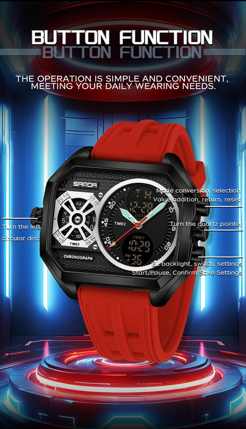 Sanda Multifunctional Digital Watch, Alloy Case, Waterproof, Luminous, Stopwatch, Alarm, Hourly Chime, Perfect Birthday Gift