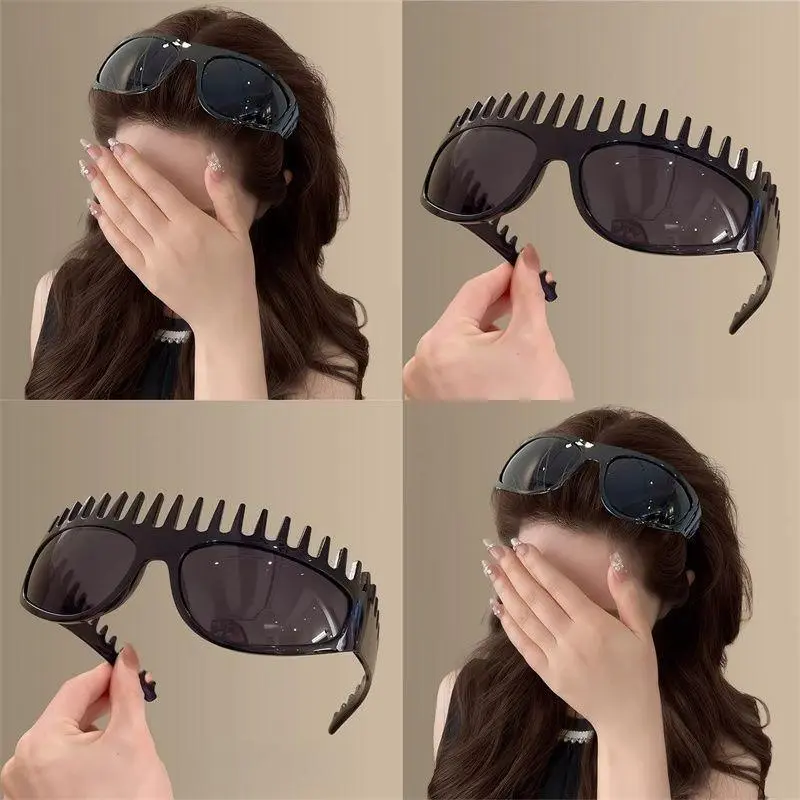 Women's Retro 2-in-1 Acetate Tortoiseshell Sunglasses Headband - Comb-Style Foldable Female Dual-Use Sun Protection Hair Accessory for Daily Styling, Outdoor Sports